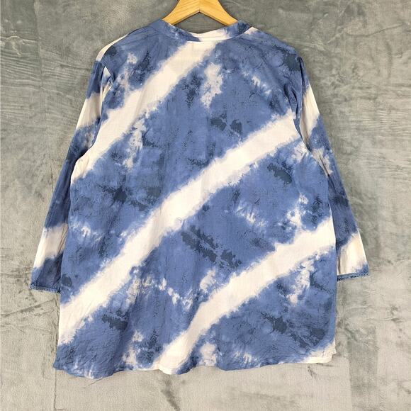 Womens‎ Top 1X Blue Tie Dye Boho Peasant Retro Embroidered Casual Artsy Hippie - Picture 7 of 7